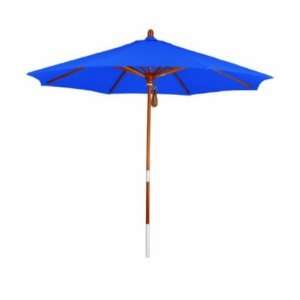   Feet Sunbrella Fabric Pulley Open Wood Market Umbrella, Pacific Blue