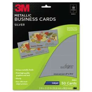  Inkjet Metallic Business Cards, 2 x 3 1/2, Silver, 50/PK 