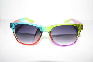 Wayfarer Nerd Sunglasses Crystal Clear Rainbow Red Green Purple Blue 
