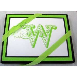   Stationery NOT4136 Green Initial W Blank Note Cards 