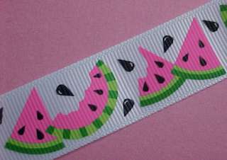 5yds Watermelon Grosgrain Ribbon Pink Lime Blk Seeds 7/8 Yummy Slices 