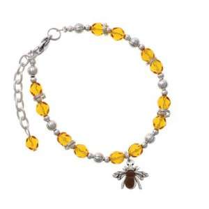  Silver Bee with Amber Resin Body Yellow Czech Glass Beaded 