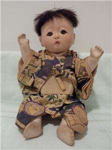 Antique Porcelain Ceramic Glass Eye Japanese Baby Doll + Kimono ESTATE 