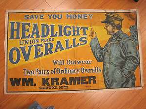   Original HEADLIGHT overalls workwear ad sign display Cloth banner lee