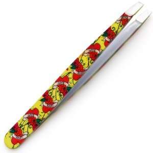  Slant Tweezers With Tattoo Print Yellow Hearts Beauty