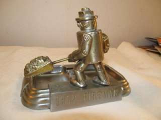 Vintage IRON FIREMAN Ashtray Art Deco Robot industrial metal  great 