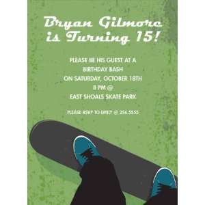  Skater Grunge Green Birthday Invitations