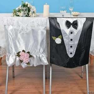 Bride and Groom Wedding Chair Covers Tuxedo & Dress  