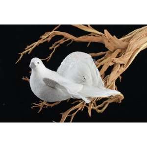 Package of 2 All White Flocked Doves with Glitter for Wedding or Party 