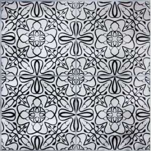  White Glass Tile w/ Black Batik Pattern Multiple Colors 