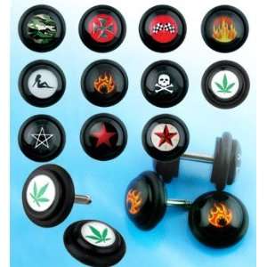 Fake Simple Flame Logo Plugs   14 Gauge Earwire   2G Fake Part   Sold 