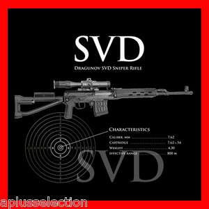   SVD DRAGUNOV SNIPER RIFLE T SHIRT RUSSIAN SOVIET 100% COTTON AK 47 GUN