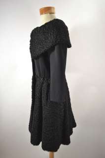 ALAIA Black Wool Coat with Persian Lamb Collar and Bottom  