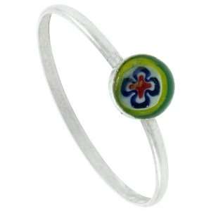   mm) Round Yellow and Green Resin Ring with 4 Petal Blue Flower