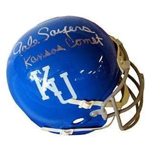 Gale Sayers Signed Mini Helmet   with Kansas Comit Inscription 