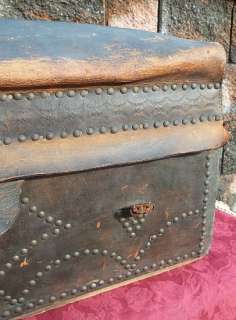  Antique Primitive Tool Leather Soft Top Wagon Travel Steamer Trunk 