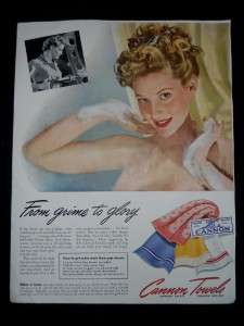 1943 AD VINTAGE CANNON TOWELS ON INSIDE COVER ADVERTISEMENT  