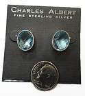 Charles Albert blue topaz .950 sterling silver post stud handmade 