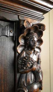 antique french bookcase bookshelf curio renaissance carved oak leaded 