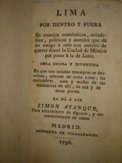 1798 Una descripción chistosa famosa de Lima