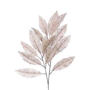  6 Silver Glittered Netted Magnolia Christmas Leaves 