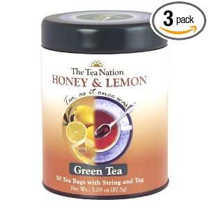 The Tea Nation String and Tag Green Tea Bags, Honey and Lemon, 50 