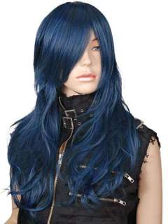PW392 Black Blue Curly Long Cosplay Party Wig  