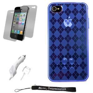  Blue Durable TPU Skin Cover Case with Back Argyle Design for Apple 