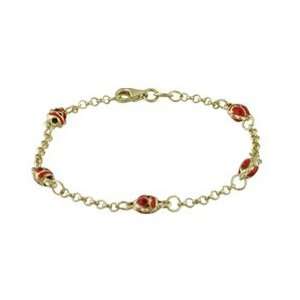  18K Yellow Gold In line Red Lady Bug Bracelet Jewelry