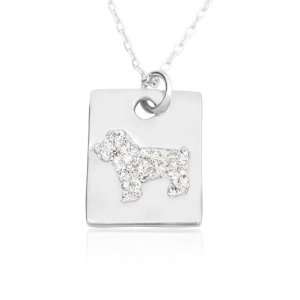  White Crystal Dog Square Pewter Pendant 15 Chain Necklace 