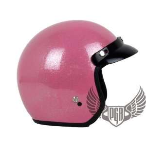   Vintage Bobber Motorcycle Helmet DOT Approved (X Large, Glitter Pink
