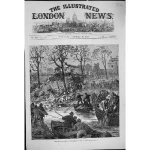  1874 SCENE EXPLOSION REGENTS CANAL LONDON RIVER BOATS 
