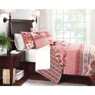 Indian Paisley 3pc Reversible QUILT SET Cotton King Red NEW  