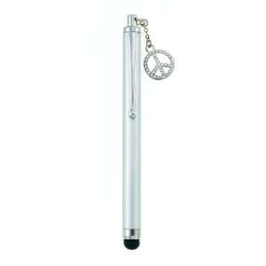  Silver Tone Peace Sign Stylus Pen with Clear Crystals 