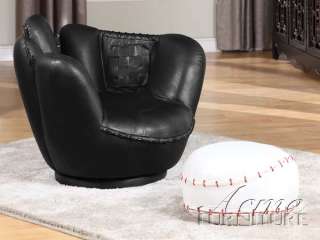 Youth Blk/White Baseball Glove Swivel Chair w/ Ottoman  