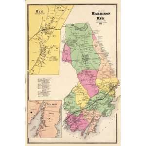  HARRISON & RYE NEW YORK (NY) LANDOWNER MAP 1868