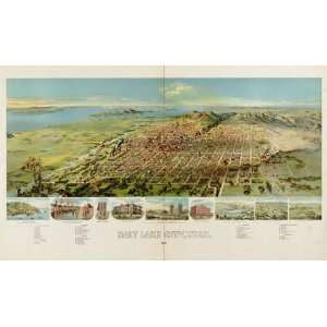  Historic Panoramic Map Salt Lake City, Utah 1891. H 