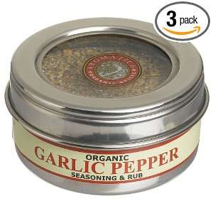 Aromatica Organics Garlic Pepper Seasoning, 3.3 Ounce Tin (Pack of 3 