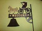 CAST IRON AMISH HORSE BUGGY WELCOME HANGING BELL PORCH 