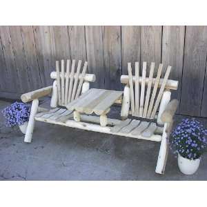  White Cedar Log Settee with Center Table   6 foot Patio 