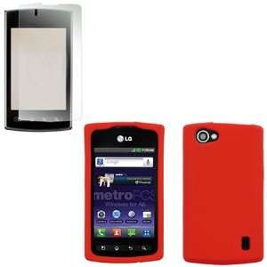  iFase Brand LG Optimus M+ MS695 Combo Solid Red Silicon 