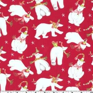  45 Wide Winter Wonderland Polar Bear Santa Red Fabric By 