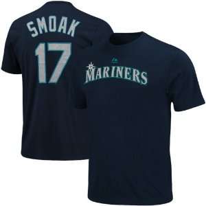 Majestic Justin Smoak Seattle Mariners #17 Player T Shirt   Navy Blue 