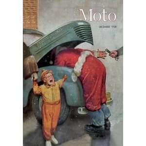 Boy Upset to See Santa Mechanic under Car Hood   16x24 Giclee Fine Art 