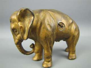 Vintage Cast Iron Gold Elephant Animal Coin Bank Arcade  