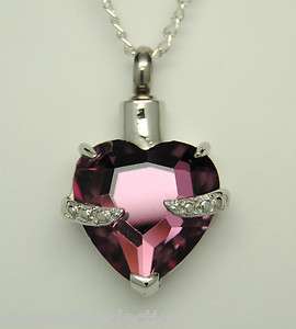   PURPLE HEART CREMATION URN NECKLACE STAINLESS JEWELRY PET URN  