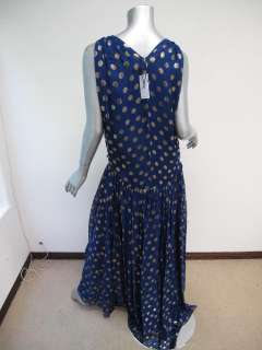 NWT Diane Von Furstenberg Blue/Gold Polka Dot Anissa Gown 0  