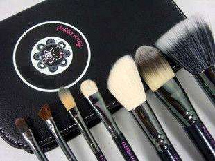 Hot 7 pcs Hello Kitty Makeup Brush Set & Faux Leather Case Black 