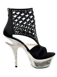 PLEASER Womens Rhinestone Suede Cut Out Platform Ankle Booties High 