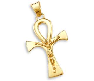 14k Yellow Gold Ankh Cross Crucifix Pendant Charm Large  